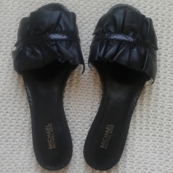 MICHAEL Michael Kors Shoes - Michael Kors Bella Ruffled Leather Slide Sandal
